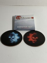 Gears of War 5 CultureFly Coaster Set  of 2 Cork Coasters Blue and Red Skull - £9.91 GBP
