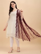 Women Net Dupatta embellished motifs mirror scalloped embroidery 2.4x1Mt... - $27.11