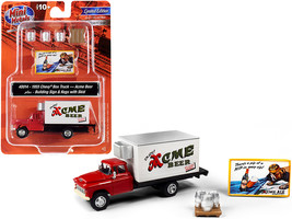 1955 Chevrolet Box Truck Red and White with Building Sign and 3 Beer Kegs with S - £31.36 GBP
