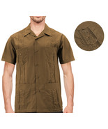 Men&#39;s Short Sleeve Brown Guayabera Button Up Cuban Embroidered Dress Shirt - $341.91 MXN+