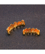 Gold Color Plated Teeth Grill Caps Micro Pave CZ Top &amp; Bottom Grillz Braces - £35.85 GBP