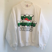 Vtg Jerzees Tag &quot;Fat Man&#39;s Coming&quot; Christmas Santa Sweatshirt White Size L - $23.70