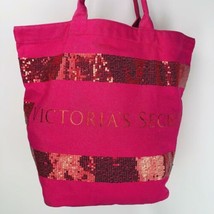Victoria Secret  Extra Large Beach Hot Pink Sequin Town Tote Bag Overnight - $39.99