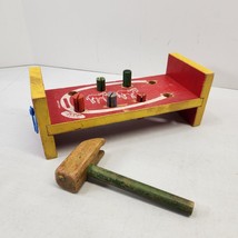 Vtg ATF Toys Pounding Bench Wooden Flip over Bench 5 Pegs Hammer And Toy Clock - £19.28 GBP