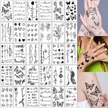 30 Sheets Temporary Fake Body Stickers Black Butterfly Flower Text Symbo... - $7.55