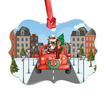 Funny Beagle Dog Driving Red Truck On City Aluminum Ornament Christmas Gift - £13.41 GBP