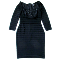 NWT TADASHI Collection Shutter Pleat Sheath in Black Beaded Lace Bust Dress S - £48.26 GBP
