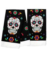 2pc Set-Sugar Skull Hand Towels Halloween Bathroom Kitchen Decor Hostess... - $169.07 MXN