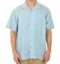 Mens Shirt Button Up Short Sleeve Casual Sport Haggar Blue Linen-sz S - $19.80