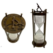 6&quot; Vintage Nautical Maritime Antique Hourglass Brass Sand Timer Sundial ... - £44.75 GBP