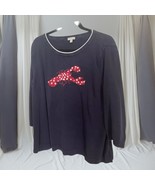 TALBOTS SZ 2XL Petite Nautical Red Lobster Navy Blue Cotton Sweater 3/4 ... - $28.71