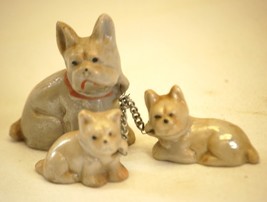 Miniature French Bull Dog Puppies on Chain Figurine Shadowbox Decor Vintage 50&#39;s - £11.92 GBP