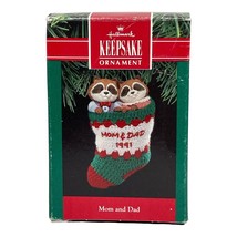 Hallmark Keepsake Christmas Ornament Mom &amp; Dad Raccoon Pair Stocking 1991 In Box - £5.72 GBP