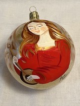 Pier 1 Handcrafted Italy Blown Glass Christmas Ball Ornament Hand Painted Angel - £14.97 GBP