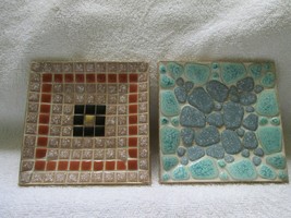 Styson art modern mosaic, Japan, two 5&quot; square plates, vintage - $20.00