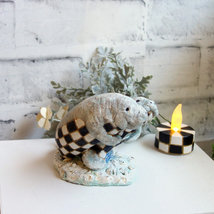 Courtly Checked Florida Manatee Figurine with Tea Light Candle Hand Painted - £46.75 GBP