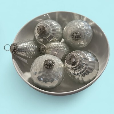 Christmas Ornaments 7" Mercury Glass Kugel Hanging LARGE Big Silver HEAVY Item image 7