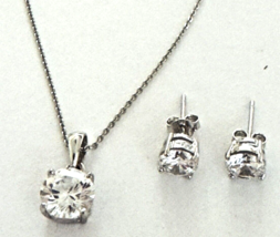 925 Sterling Sterling Silver Cubic Zirconia Necklace &amp; Earrings Set - £9.71 GBP