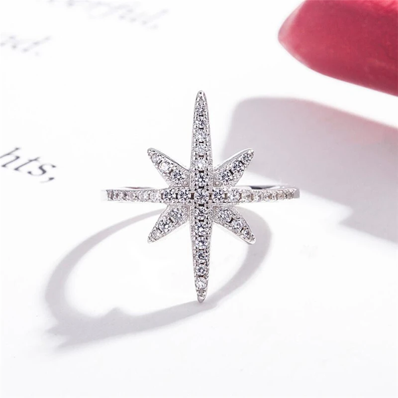 Fresh Sweet Snowflake Silver Color Elegant Temperament Personality Fashion Femal - £12.25 GBP