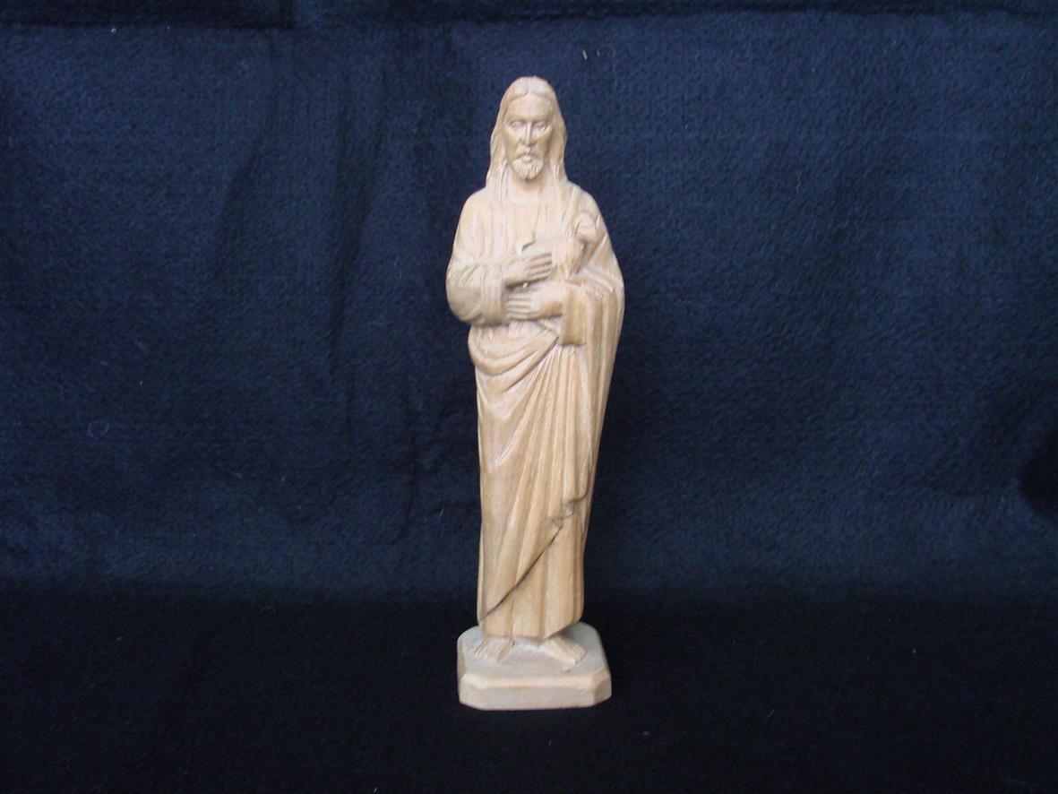 Carved Wood Jesus Figurine Statue Holding Lamb  - $7.99