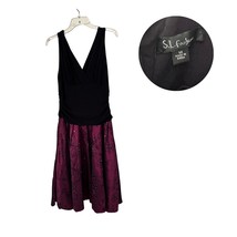 SL Fashions Black Plum Floral Sequin Fit &amp; Flare Dress Size 14 V-Neck Party - $19.70