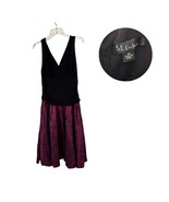SL Fashions Black Plum Floral Sequin Fit &amp; Flare Dress Size 14 V-Neck Party - $26.94 CAD