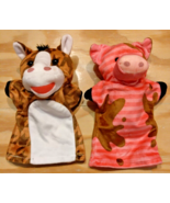 Lot of 2 Animal Hand Puppets Pink Pig &amp; Horse Preschool Toddler Cloth Pu... - $11.10