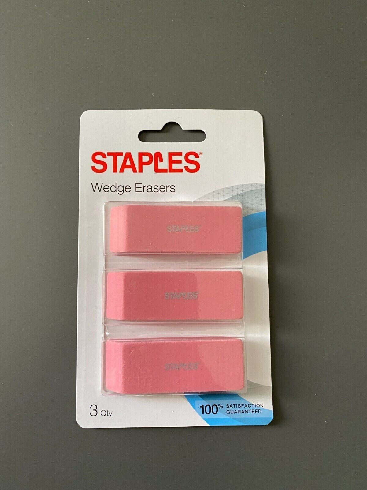 Staples Pink Wedge Erasers, 3/Pack Premium Angled Edges Precise Correcti... - $7.19