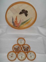 Vintage Asian Bamboo Tray &amp; 6 Matching Coasters~Butterfly Motif~Beautiful - £19.83 GBP