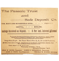 1895 Passaic Trust &amp; Safe Deposit Bank Victorian Advertisement New Jerse... - $19.99