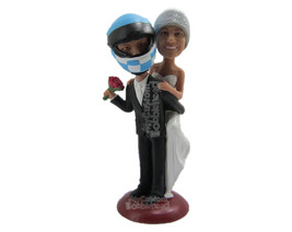 Custom Bobblehead Groom Caring Bride On The Back Ready To Tie The Knot - Wedding - $152.00