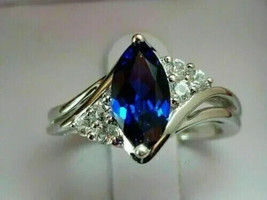 2Ct Marquise Cut Simulated Blue Sapphire Engagement Ring 14K White Gold Plated - £59.77 GBP