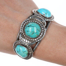 6.25&quot; Vintage Navajo Silver cuff bracelet with three turquoise stones - £272.17 GBP