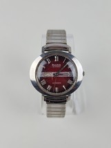 Vintage 1960&#39;s Bulova UFO 23 Jewel Automatic Red Dial Wrist Watch Date Running - £126.60 GBP