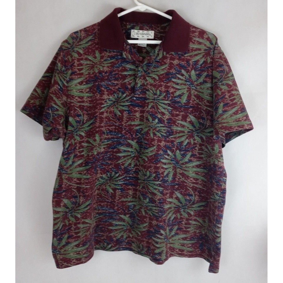 Crossings Polo Shirt With Floral Leafy Design Size Large - $14.84