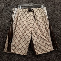 Burnside Board Shorts Men Large Brown Check Tie Front Swimwear - $184.55 MXN