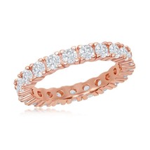 Sterling Silver 3mm CZ Eternity Band Ring - Rose Gold Plated - £27.50 GBP