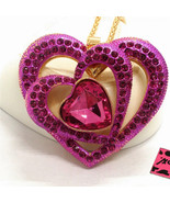 Betsey Johnson Necklace Stunning Pink Triple Heart - $14.95