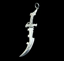 Handcrafted Solid 925 Sterling Silver Jagged Medieval Two-Sided Sword Pendant - £24.22 GBP