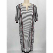 Ming Wang Sweater Dress Sz L Black White Red Striped Short Sleeve Sheath - $73.50