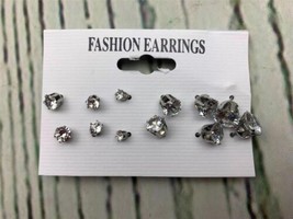 6 Pairs Alloy Womens Stud Earrings Round Clear Cubic Zirconia Inlaid Simulated - £9.73 GBP