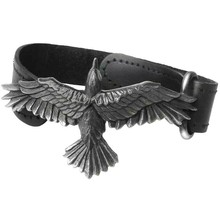 Alchemy Gothic Black Consort Flying Raven Black Leather Bracelet WristSt... - £25.48 GBP