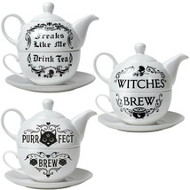 Alchemy Gothic Tea For One Set Freaks Like Me Witches Purrfect Brew Cat Teapot - £35.88 GBP