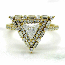 3Ct Trillion Cut Cubic Zirconia Cluster Wedding Ring Yellow Gold-Plated Silver - £71.60 GBP