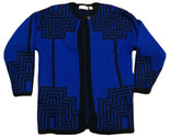 VTG Priscilla Women L Blue Black Single Button Wool Knit Cardigan Sweate... - £31.56 GBP