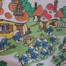 Vintage 1980&#39;s Smurf&#39;s Twin Fitted Sheet For Kids Bed Or Used As Fabric Pieces - £33.61 GBP