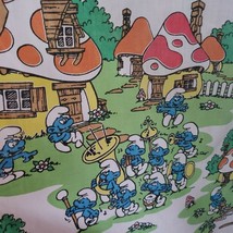 Vintage 1980&#39;s Smurf&#39;s Twin Fitted Sheet For Kids Bed Or Used As Fabric Pieces - £31.94 GBP