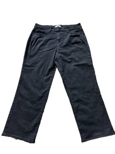 Falls Creek Womens Size 14 Black Solid Cropped Denim Jeans Pockets Comfo... - $18.69