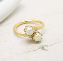 Stunning Vintage Signed Sarah Coventry Cov Double Pearl Gold RING Jewellery - £11.77 GBP