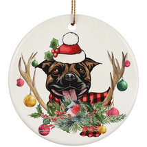 Stafforshire Bull Terrier Dog With Antlers Reindeer Flower Xmas Ornament Gift - £13.11 GBP